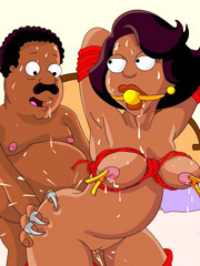 Busty ebony toon housewife and her horny husband making hot bdsm love while being tied up.