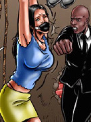 Two guys in black suits humiliate tied girl!