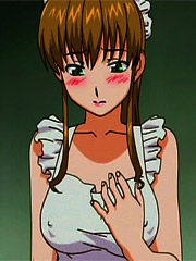 Leashed anime housemaid in sexy stockings satisfying her cruel master's dirty desires.