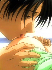 Tied eagle spread anime stunner with awesome titties enjoying hardcore pussy fuck with her lover.