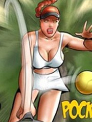 Chick with big buffers, playing tennis, her tits jump as well as a ball