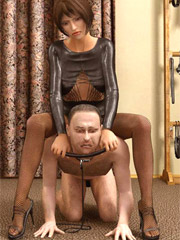 Dominant mistress forces her male slave submit to her